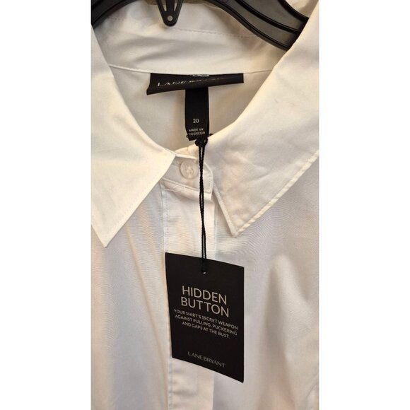 Lane Bryant White Cotton Button Front Tunic, Hidden Button, Size 20 NWT - Picture 5 of 6